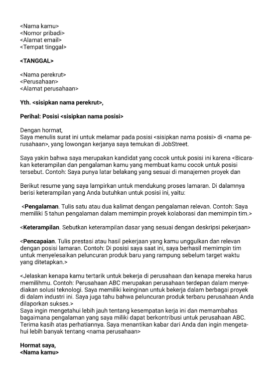 Contoh Cover Letter:
